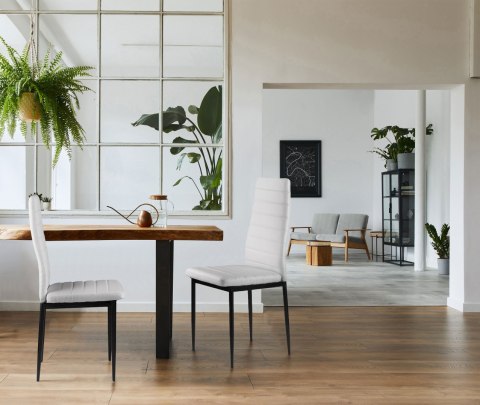 Zestaw krzeseł do jadalni salonu z krzesło ekoskóry 4 szt. wysokie oparcie - białe ModernHome Zestaw krzeseł do jadalni salonu z krzesło ekoskóry 4 szt. wysokie oparcie - białe ModernHome
