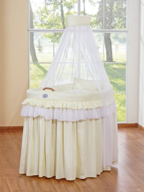 Kosz Mojżesza wiklinowy z baldachimem - Little Prince kremowy