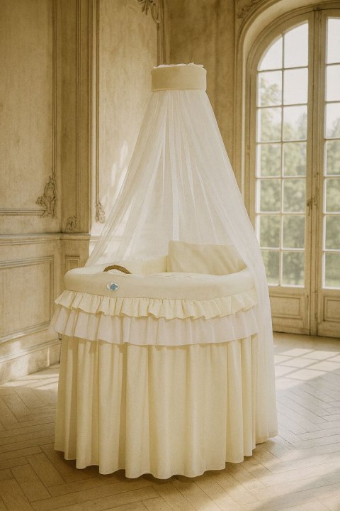 Kosz Mojżesza wiklinowy z baldachimem - Little Prince kremowy