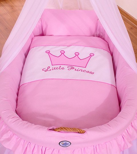 Kosz Mojżesza wiklinowy z baldachimem - Little Princess różowy