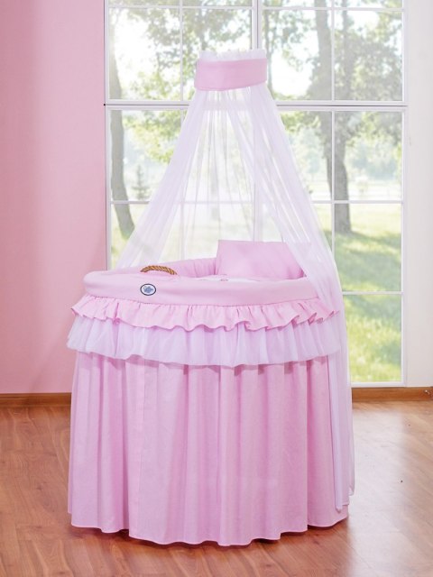 Kosz Mojżesza wiklinowy z baldachimem - Little Princess różowy