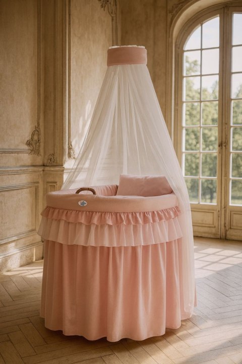 Kosz Mojżesza wiklinowy z baldachimem - Little Princess różowy