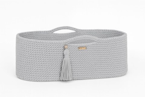 Kosz Mojżesza BOHO bawełniany Handmade z materacykiem - jasny szary