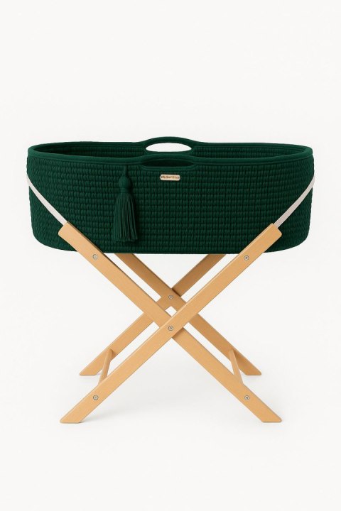 Kosz Mojżesza BOHO Handmade ze stojakiem - butelkowa zieleń