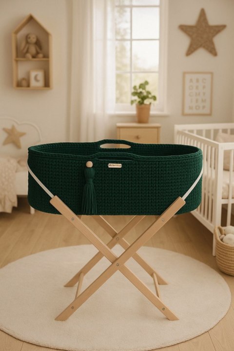 Kosz Mojżesza BOHO Handmade ze stojakiem - butelkowa zieleń