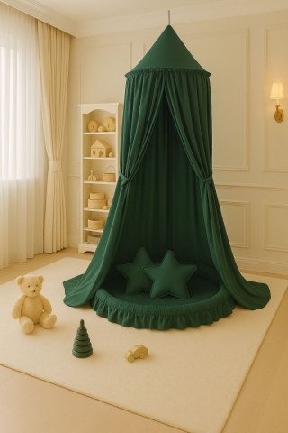 Baldachim wiszący bawełniany do pokoju dziecięcego - butelkowa zieleń