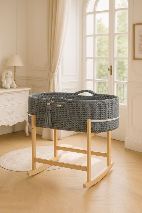 Kosz Mojżesza BOHO Handmade z kołyską - ciemny szary