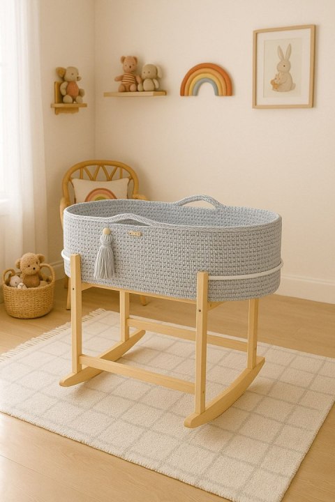 Kosz Mojżesza BOHO Handmade z kołyską - jasny szary