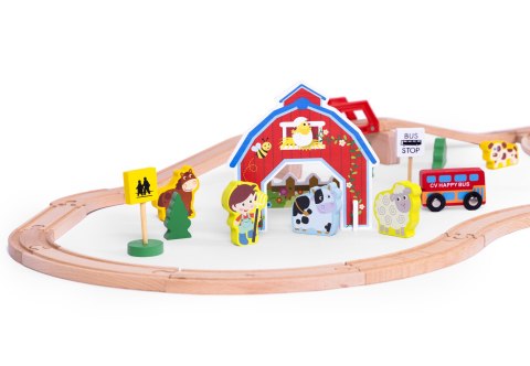 Drewniana kolejka tor pociąg na baterie Farma 53 elementy ECOTOYS Drewniana kolejka tor pociąg na baterie Farma 53 elementy ECOTOYS