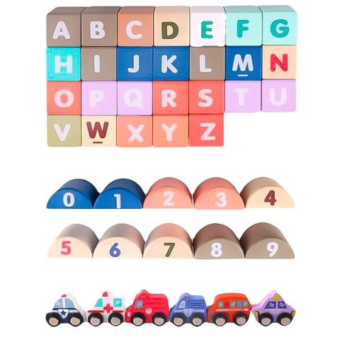 Drewniane klocki edukacyjne miasto z matą 115 szt ECOTOYS Drewniane klocki edukacyjne miasto z matą 115 szt ECOTOYS