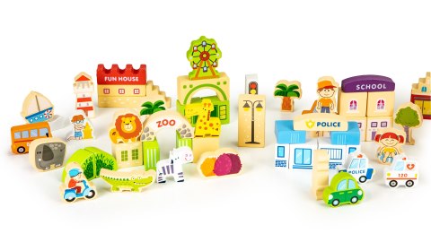 Drewniane klocki edukayjne miasto zoo 120 el. ECOTOYS Drewniane klocki edukayjne miasto zoo 120 el. ECOTOYS