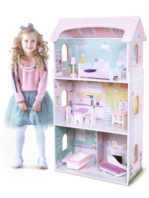 Drewniany domek dla lalek + mebelki wysoka rezydencja Jagodowa ECOTOYS Drewniany domek dla lalek + mebelki wysoka rezydencja Jagodowa ECOTOYS