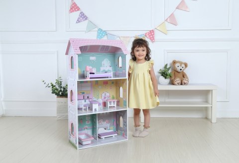 Drewniany domek dla lalek + mebelki wysoka rezydencja Jagodowa ECOTOYS Drewniany domek dla lalek + mebelki wysoka rezydencja Jagodowa ECOTOYS