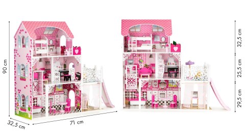 Drewniany domek dla lalek z windą XXL zjeżdżalnia ECOTOYS Drewniany domek dla lalek z windą XXL zjeżdżalnia ECOTOYS