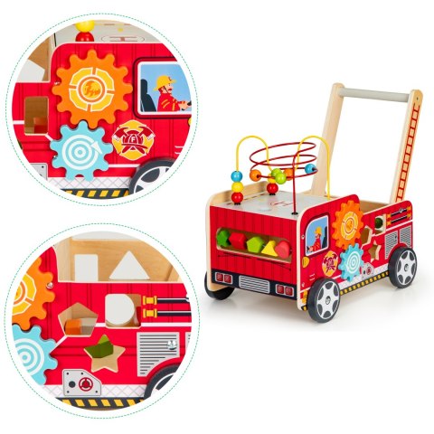 Drewniany pchacz edukacyjny z klockami dla dzieci - Straż Pożarna ECOTOYS Drewniany pchacz edukacyjny z klockami dla dzieci - Straż Pożarna ECOTOYS