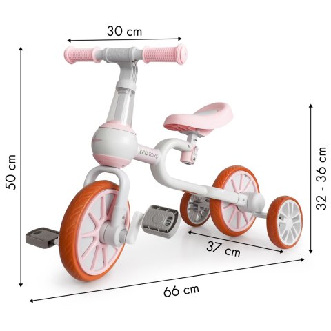 Rower rowerek biegowy 4w1 Pedały Kółka boczne różowy ECOTOYS Rower rowerek biegowy 4w1 Pedały Kółka boczne różowy ECOTOYS