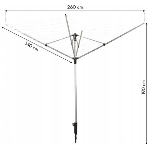 Suszarka ogrodowa na pranie 60 m powierzchni suszenia świder do montażu + pokrowiec gratis ModernHome Suszarka ogrodowa na pranie 60 m powierzchni suszenia świder do montażu + pokrowiec gratis ModernHome