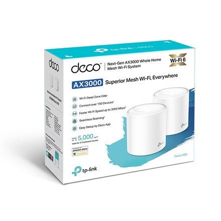 TP-LINK | AX3000 Whole Home Mesh Wi-Fi 6 System | Deco X60 (2-pack) | 802.11ax | 2402+574 Mbit/s | 10/100/1000 Mbit/s | Porty Et