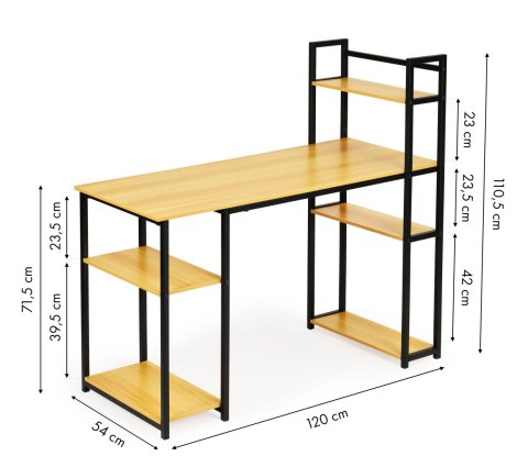 Biurko komputerowe biurowe stół + regał półki loft jasny dąb ModernHome Biurko komputerowe biurowe stół + regał półki loft jasny dąb ModernHome