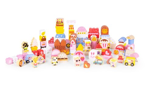 Drewniane klocki edukacyjne zestaw - Cukierkowe miasto 116 el. ECOTOYS Drewniane klocki edukacyjne zestaw - Cukierkowe miasto 116 el. ECOTOYS