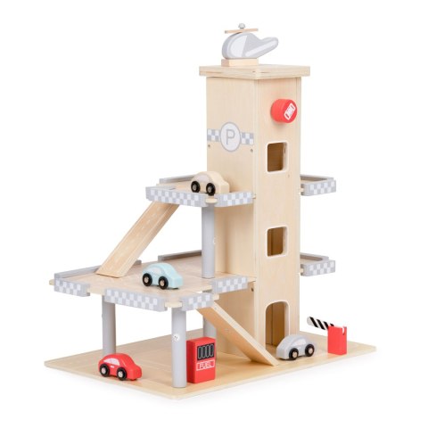 Duży drewniany tor garaż parking z windą + autka ECOTOYS Duży drewniany tor garaż parking z windą + autka ECOTOYS