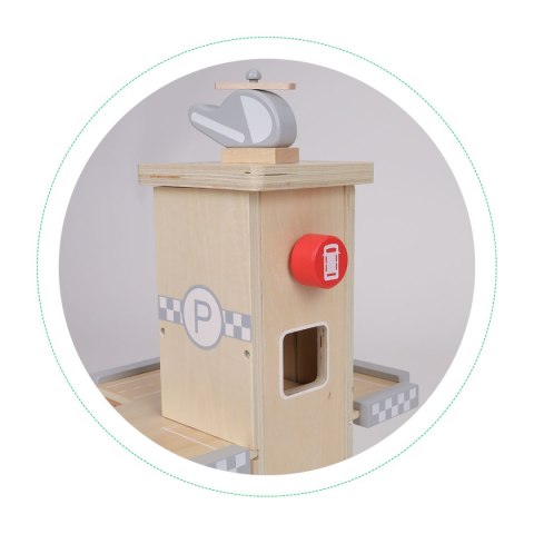 Duży drewniany tor garaż parking z windą + autka ECOTOYS Duży drewniany tor garaż parking z windą + autka ECOTOYS
