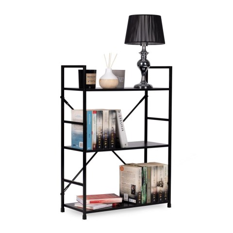 Regał drewniany metalowa rama szeroki LOFT 3 półki czarny ModernHome Regał drewniany metalowa rama szeroki LOFT 3 półki czarny ModernHome