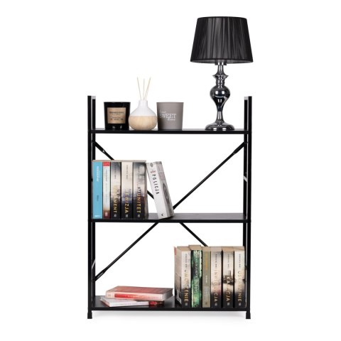 Regał drewniany metalowa rama szeroki LOFT 3 półki czarny ModernHome Regał drewniany metalowa rama szeroki LOFT 3 półki czarny ModernHome