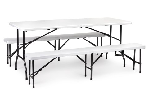 Zestaw cateringowy stół bankietowy 180cm 2 ławki biały ModernHome Zestaw cateringowy stół bankietowy 180cm 2 ławki biały ModernHome