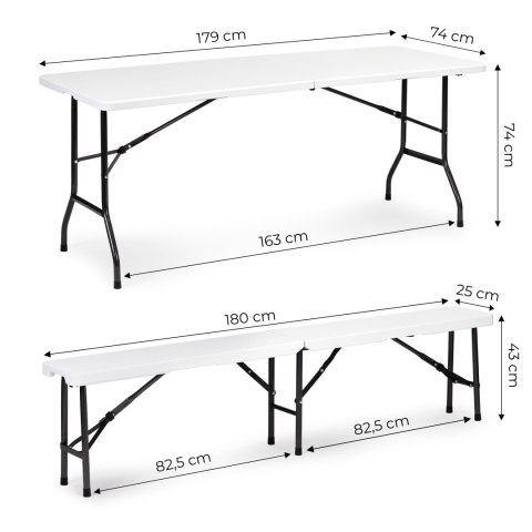 Zestaw cateringowy stół bankietowy 180cm 2 ławki biały ModernHome Zestaw cateringowy stół bankietowy 180cm 2 ławki biały ModernHome