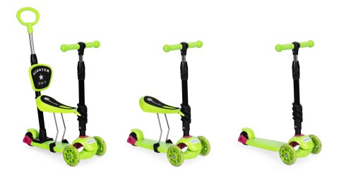 Hulajnoga trójkołowa balansowa led 3w1 świecące kółka - Zielona ECOTOYS Hulajnoga trójkołowa balansowa led 3w1 świecące kółka - Zielona ECOTOYS