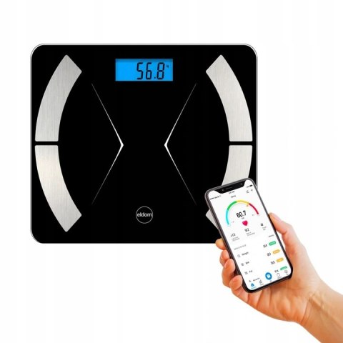 Inteligentna waga łazienkowa bluetooth Eldom TWO500 czarna Inteligentna waga łazienkowa bluetooth Eldom TWO500 czarna