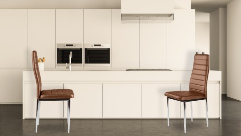 Krzesła zestaw 4 szt do salonu jadalni brąz chromowane nogi ModernHome Krzesła zestaw 4 szt do salonu jadalni brąz chromowane nogi ModernHome