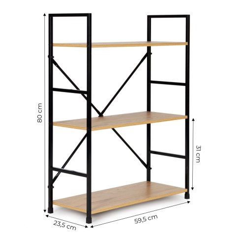Regał drewniany metalowa rama szeroki LOFT 3 półki ModernHome Regał drewniany metalowa rama szeroki LOFT 3 półki ModernHome