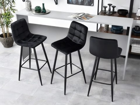 Hoker stołek barowy wysokie krzesło podnóżek welur czarny ModernHome Hoker stołek barowy wysokie krzesło podnóżek welur czarny ModernHome