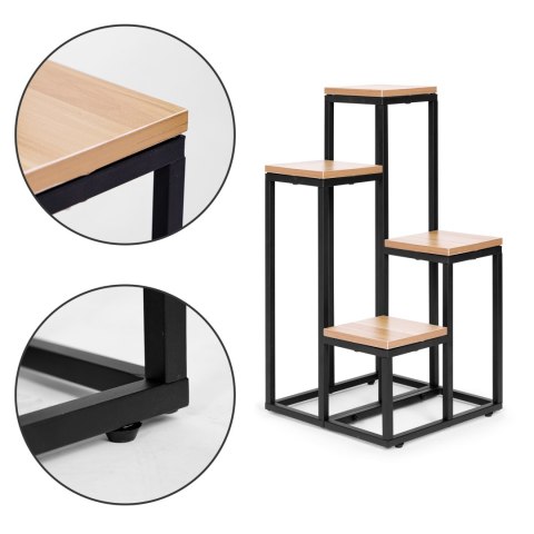Kwietnik regał na kwiaty ozdoby 4 półki metal MDF jasny orzech ModernHome Kwietnik regał na kwiaty ozdoby 4 półki metal MDF jasny orzech ModernHome