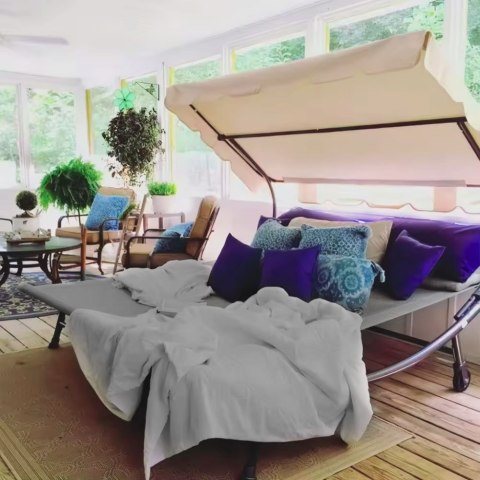 Leżanka leżak ogrodowy dwuosobowy z regulowanym daszkiem hamak szary ModernHome Leżanka leżak ogrodowy dwuosobowy z regulowanym daszkiem hamak szary ModernHome