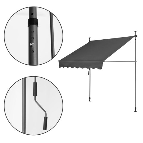 Markiza przeciwsłoneczna balkonowa 200x120 cm regulacja wysokości wodoodporna korbka ręczna szara MultiGarden Markiza przeciwsłoneczna balkonowa 200x120 cm regulacja wysokości wodoodporna korbka ręczna szara MultiGarden