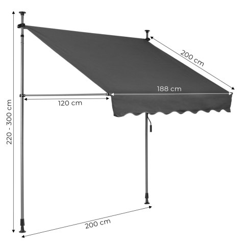 Markiza przeciwsłoneczna balkonowa 200x120 cm regulacja wysokości wodoodporna korbka ręczna szara MultiGarden Markiza przeciwsłoneczna balkonowa 200x120 cm regulacja wysokości wodoodporna korbka ręczna szara MultiGarden