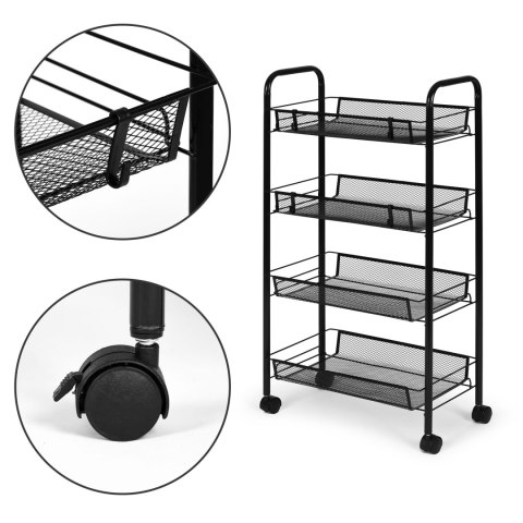 Metalowy regał mobliny łazienkowy z 4 półkami kółka czarny ModernHome Metalowy regał mobliny łazienkowy z 4 półkami kółka czarny ModernHome