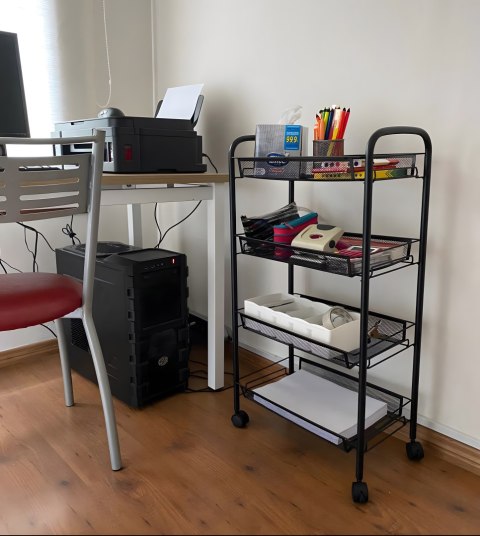 Metalowy regał mobliny łazienkowy z 4 półkami kółka czarny ModernHome Metalowy regał mobliny łazienkowy z 4 półkami kółka czarny ModernHome