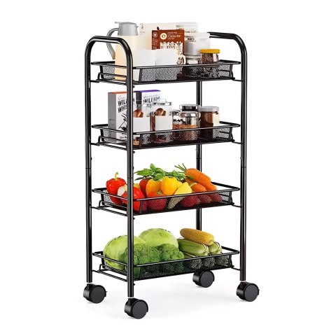 Metalowy regał mobliny łazienkowy z 4 półkami kółka czarny ModernHome Metalowy regał mobliny łazienkowy z 4 półkami kółka czarny ModernHome