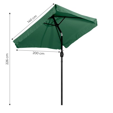 Prostokątny duży parasol ogrodowy skośny łamany z korbą zielony 200x140 cm MultiGarden Prostokątny duży parasol ogrodowy skośny łamany z korbą zielony 200x140 cm MultiGarden