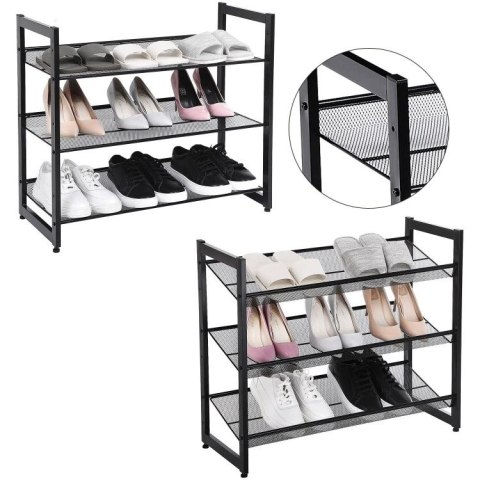 Regał na buty metalowy czarny 3 poziomy Regał na buty metalowy czarny 3 poziomy
