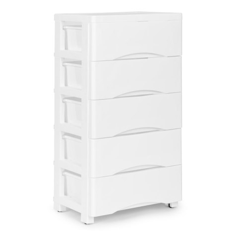 Regał z 5 wysuwanymi szufladami nogi z kółkami - biały ModernHome Regał z 5 wysuwanymi szufladami nogi z kółkami - biały ModernHome