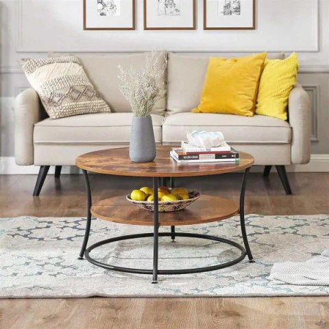 Stolik kawowy okrągły ława z półką industrial ModernHome Stolik kawowy okrągły ława z półką industrial ModernHome
