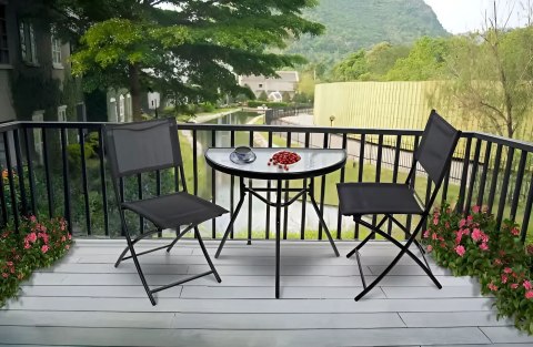 Stolik półokrągły szklany kawowy na balkon taras patio czarny Stolik półokrągły szklany kawowy na balkon taras patio czarny