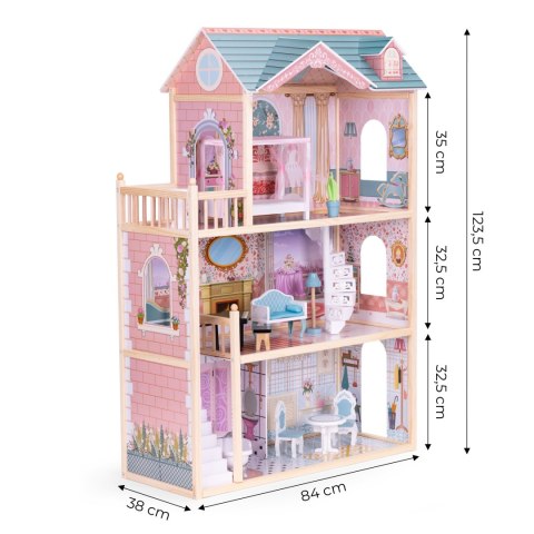 Domek dla lalek duży drewniany 3 piętra 11 mebelków ECOTOYS Domek dla lalek duży drewniany 3 piętra 11 mebelków ECOTOYS