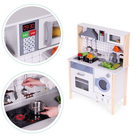 Drewniana kuchnia dla dzieci dźwięki LED piekarnik pralka akcesoria kuchenne ECOTOYS Drewniana kuchnia dla dzieci dźwięki LED piekarnik pralka akcesoria kuchenne ECOTOYS