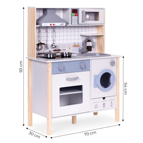 Drewniana kuchnia dla dzieci dźwięki LED piekarnik pralka akcesoria kuchenne ECOTOYS Drewniana kuchnia dla dzieci dźwięki LED piekarnik pralka akcesoria kuchenne ECOTOYS